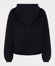 Load image into Gallery viewer, Black hoodie against a light gray background.
