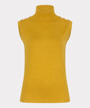 Load image into Gallery viewer, Golden Olive sleeveless sweater top with gold button details against a white background.
