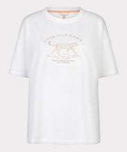 Load image into Gallery viewer, Off-white t-shirt with animal print  against a white background.
