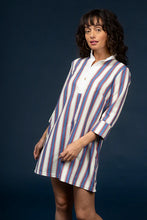 Load image into Gallery viewer, Timeless charm meets modern ease in the Martha Dress by Smith &amp; Quinn. Designed in the cheerful Cottage Stripe print, this dress features a flattering V-neckline, tailored bodice, and gently flared skirt that moves with grace. Crafted from Smith &amp; Quinn’s signature stretch fabric, it offers wrinkle resistance and all-day comfort—perfect for warm-weather outings, garden parties, or casual brunches.
