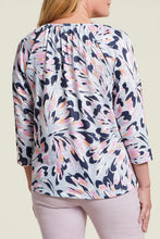 Load image into Gallery viewer, Elevate your seasonal wardrobe with our Blossom Three Quarter Sleeve Peasant Top. Featuring a classic round neck with a tie- up accent, this top exudes both style and comfort. The relaxed fit with three quarter raglan sleeves, ensures a comfortable feel and a soft and stretchy fit that you&#39;ll love to wear from dawn till dusk.
