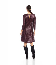 Load image into Gallery viewer, Twyla Three Quarter Sleeve Sequin Scoop Neck Fit &amp; Flare Dress in Eggplant - Karen Kane 3L37511
