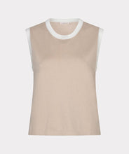 Load image into Gallery viewer, Beige sleeveless top with off-white trim on a light gray background.

