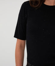 Load image into Gallery viewer, Black short-sleeve top with black sequins against a white background.
