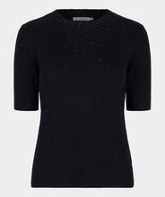 Load image into Gallery viewer, Black short-sleeve top against a light gray background.
