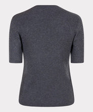 Load image into Gallery viewer, Dark grey sequin ribbed sweater on a light gray background.

