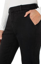 Load image into Gallery viewer, Close up of black denim trouser against a white background.
