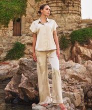 Load image into Gallery viewer, From brunch to cocktail hour, these shimmer-ready trousers are made to shine. The Sherica Sequin Trousers in Champagne feature a flattering high-rise elastic waistband, straight-leg cut, and allover micro-sequin embellishment for a dose of confidence and glam. Fully lined for comfortable wear, they’re ideal for dressing up—or dressing boldly.
