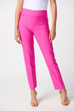 Load image into Gallery viewer, Experience luxury like never before with our twill slim-fit pants, designed with a structured contour waistband and the Joseph Ribkoff tab ornament that speaks to its exceptional quality and craftsmanship. These pull-on pants promise to elevate your style quotient with unparalleled comfort and elegance.  Color- Ultra pink. Lux twill. Structured contour waistband. Joseph Ribkoff tab ornament. Unlined.
