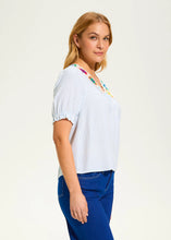 Load image into Gallery viewer, A little boho charm, a little classic elegance—this blouse is the perfect blend of effortless style and refined details. The delicate crochet trim adds a touch of artistry, while the soft blue stripes bring a timeless appeal. Whether you're dressing for a sunny brunch, a casual workday, or a weekend getaway, this top is your go-to for laid-back sophistication.
