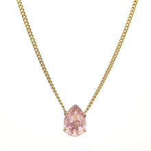 Load image into Gallery viewer, Introducing the Lumi necklace, a dazzling and versatile piece adorned with a high-quality pear-shaped stone in the middle. This antique gold-plated necklace features a 14” length with a 3” extension. Handcrafted in Canada.    Color- Gold and vintage rose. Premium crystals. Tear drop in vintage rose. Gold chain. Length- 14 inches with 3-inch extension. 
