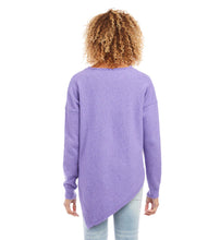 Load image into Gallery viewer, Revamp your everyday wardrobe with this super-soft violet sweater featuring a contemporary asymmetric hemline. Wear alone or layer underneath your favorite jacket.  Color - Violet. Long sleeve. Round neck. Rib detail. Asymmetric hemline.
