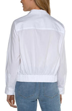 Load image into Gallery viewer, The Winslow White Button Front Shirt features a new elastic back waist to enhance any figure and ensure optimal comfort. This modern interpretation of a timeless piece makes it a must-have for any wardrobe.  Color- White. Button front shirt.. Elastic at back waist. Long sleeve.
