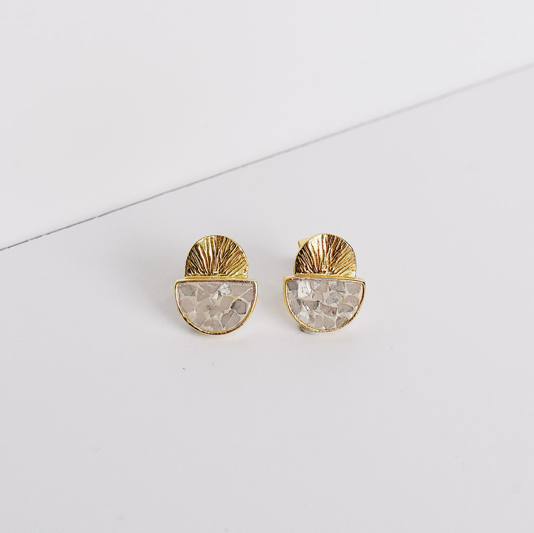 Laine Gold and White Crushed Diamond Stud Earrings - Joya