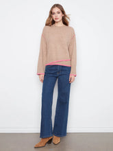 Load image into Gallery viewer, Wesli Wide Long Sleeve Drop Shoulder Crew Neck Sweater with Hem Detail and Contrast Tipping- Charlie B C2123 / 690C
