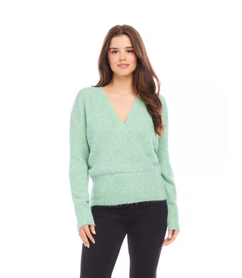 Experience luxury and style with our wrap sweater. The broad cuffs and hem lend an elegant flair, and the ribbed detailing provides texture. Its faux wrap design offers a chic and refined appearance, making it ideal for both casual and formal events.