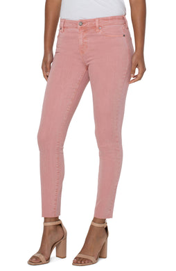 Liverpool's classic Abby Skinny is now in a color that we just adore!  A beautiful vibrant wash in rose blush color just catches the eye!  With its amazing stretch and recovery, this Abby Skinny will easily become one of your favorites. Pair with your choice of top and sandal for a perfect spring/summer outfit.  Color- Rose Blush. Mid-rise. Cut hem. Amazing stretch and recovery.