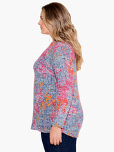 Load image into Gallery viewer, A colorful unique novelty top, perfect for matching with just about any solid color, is a perfect style to add a pop of color into your life.  Our Alena is an easy knit long-sleeved pullover shape that sits at the hip. We love the textured appearance and the random interplay of the colors.
