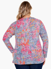 Load image into Gallery viewer, A colorful unique novelty top, perfect for matching with just about any solid color, is a perfect style to add a pop of color into your life.  Our Alena is an easy knit long-sleeved pullover shape that sits at the hip. We love the textured appearance and the random interplay of the colors.
