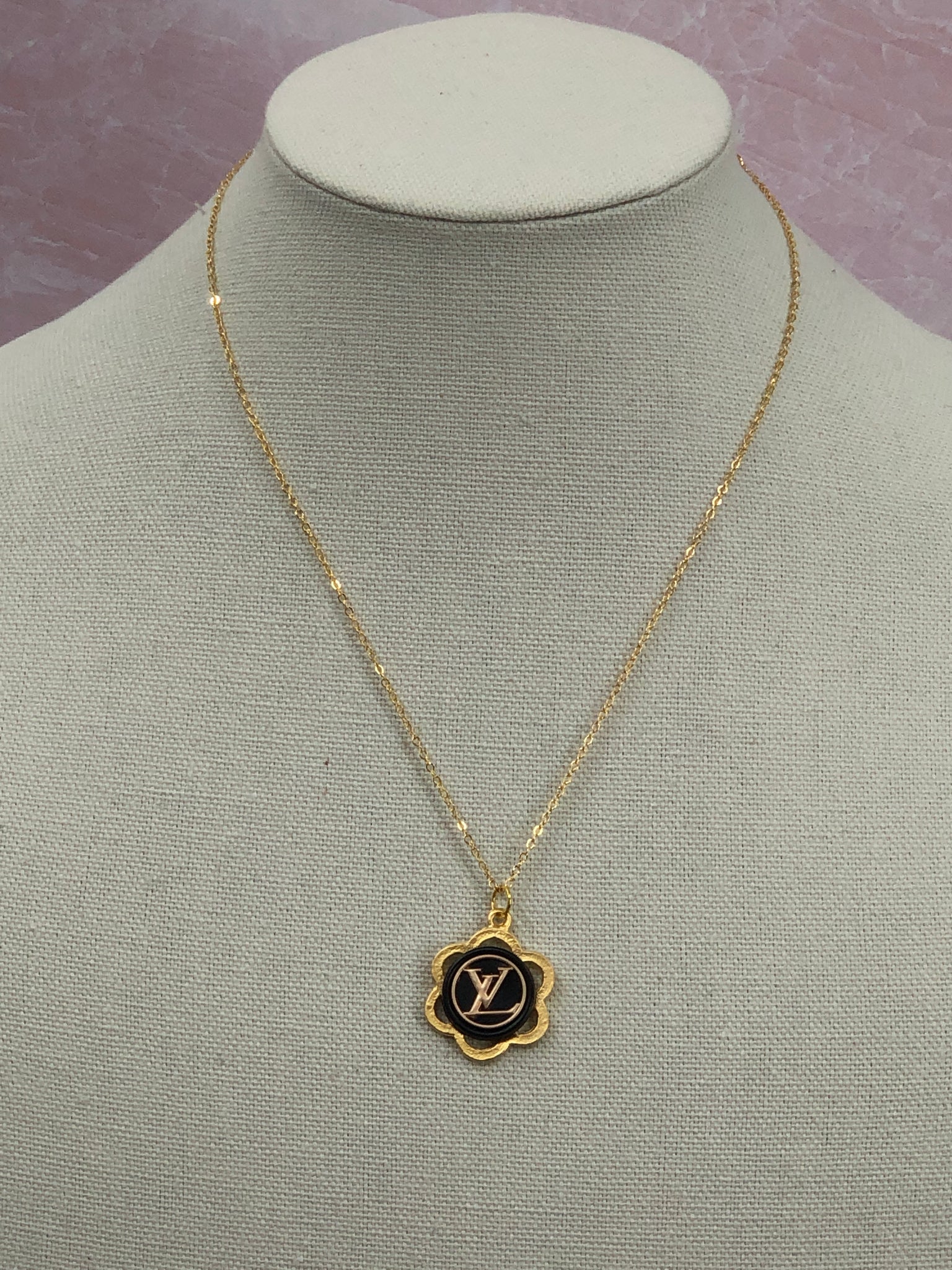 Repurposed rare Louis Vuitton gold LV charm necklace