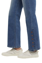 Load image into Gallery viewer, These pull-on jeans are just perfect! With its wide leg silhouette, snap button detailing on each pant leg and vintage wash, you will make a fashion statement each time you wear these amazing jeans!
