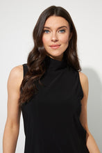Load image into Gallery viewer, Simply a classic style that can be layered under your favorite jacket or blazer yet, looks stunning on its own.  Semi-fitted, our Skylar sleeveless top features a flattering mock neck.  Color- Black. Mock neck. Sleeveless. Perfect stretch. Unlined. Fabric-96% Polyester. 4% Spandex.
