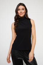 Load image into Gallery viewer, Simply a classic style that can be layered under your favorite jacket or blazer yet, looks stunning on its own.  Semi-fitted, our Skylar sleeveless top features a flattering mock neck.  Color- Black. Mock neck. Sleeveless. Perfect stretch. Unlined. Fabric-96% Polyester. 4% Spandex.
