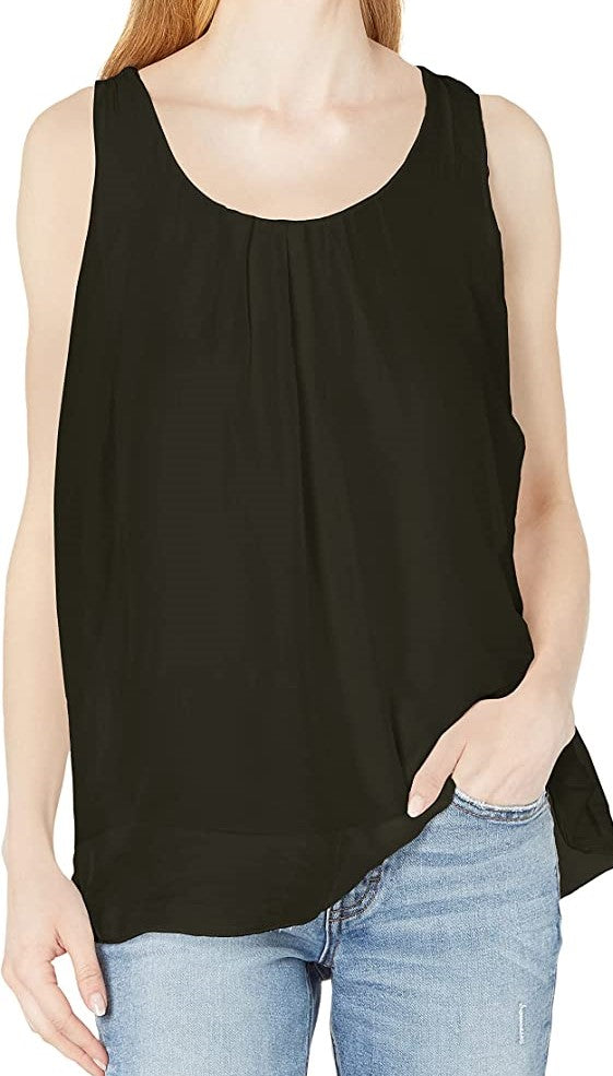 You need look no further for the perfect black sleeveless top because our Clea is the one!  A beautiful sheer flowy fabrication on the outside with a knit tank inside gives this style a perfect flair.  Black goes well with everything in your closet and this black top will pair beautifully with everything in your closet.