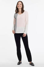 Load image into Gallery viewer, Color blocking continues to be all the fashion which makes this lovely lightweight sweater a must have.  The soft brushed knit, with the classic boat neck cut, relaxed fit, and slouchy drop-shoulder sleeves provides all-day comfort.
