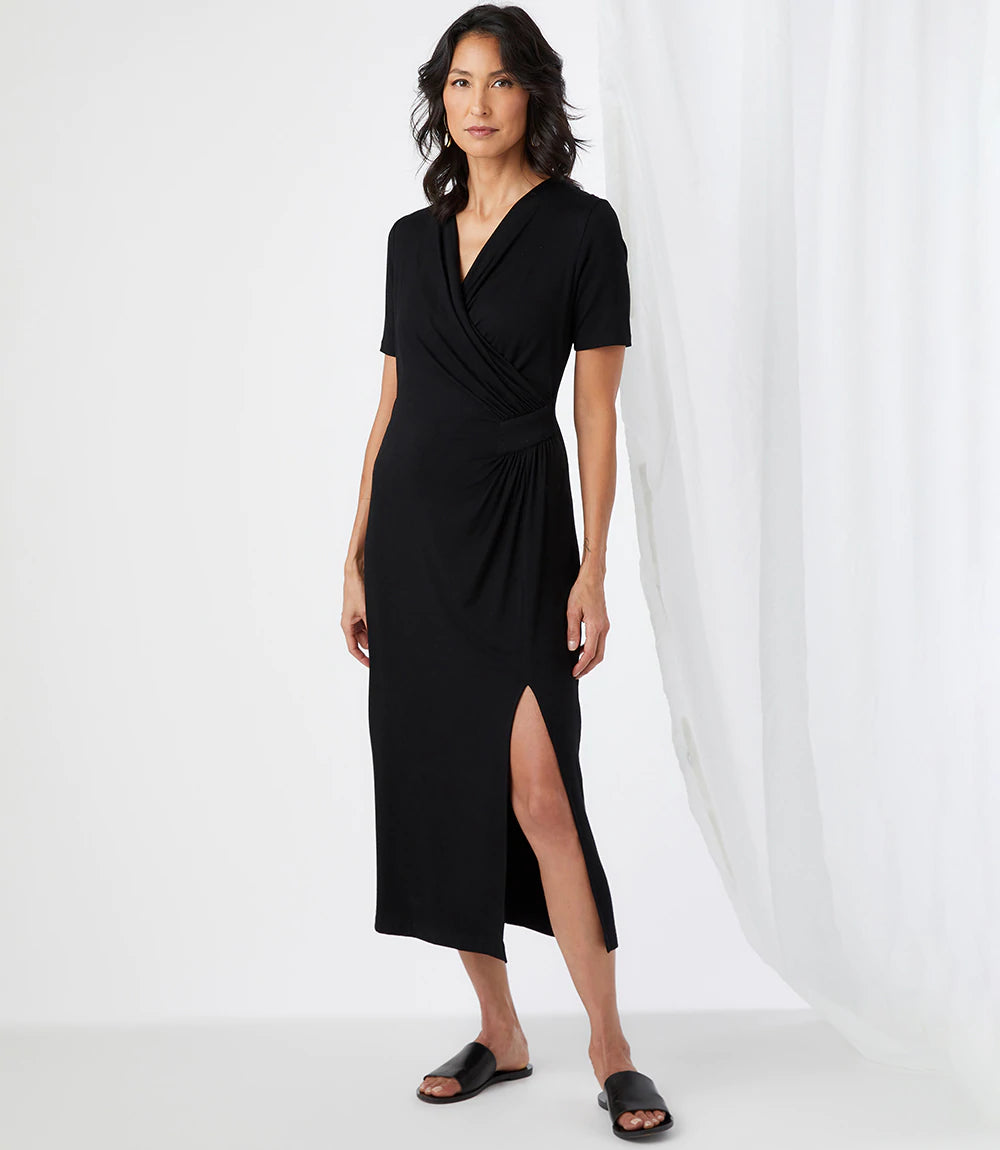FINAL SALE ALICIA BLACK FAUX WRAP MIDI DRESS KAREN KANE 2L13160