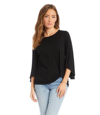 Flouncy flare sleeves add soft movement to this jersey-knit top. Extra detail with the stylish pick-up hem creates a cool edge. Our Betsy pairs perfectly with high-waisted jeans. Color- Black. Flare sleeve. Scoop neck. Pick-up hem.