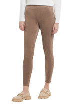 Load image into Gallery viewer, Faux suede leggings in a taupe grey is a perfect color legging to match a variety of your favorite tops. Featuring Flatten It® technology, these leggings will make you feel and look wonderful during the cooler seasons. Our Fiona has a 29&quot; inseam and back seaming details along with the pull-on elastic waistband.  Color- Taupe Grey. Pull-on construction. Elastic waistband. Subtle dream seams. Flatten It® technology with a mesh tummy control panel that gently slims. Faux suede fabrication.
