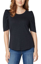 Load image into Gallery viewer, FINAL SALE NADIA GATHERED SHORT SLEEVE BLACK KNIT TEE - LIVERPOOL LOS ANGELES
