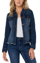 Load image into Gallery viewer, Made with cotton modal blend, this versatile and highly fashionable jacket has amazing stretch and comfort.  A denim jacket with edge, our Haley jacket will add uniqueness and fashion to any outfit!
