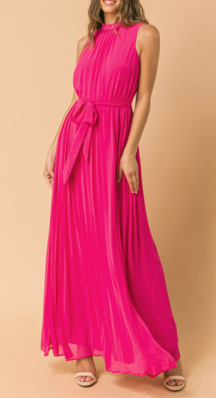 chinese dress ladies Final Sale Tanya Fuchsia Baby Pleated Halter Maxi Dress