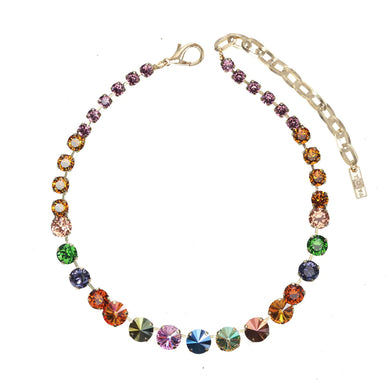 A beautiful array of fall color crystals come together to create a spectacular necklace.  Take any outfit to new heights when you wear this outstanding piece.