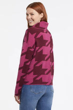 Load image into Gallery viewer, A cozy sweater is a must-have for cool weather, and we&#39;re currently obsessed with this playful printed double-knit style. A slightly cropped length, boxy fit, and draped cowl neckline have us excited to add this to our regular wardrobe rotation.  Color-Rubywine. Pop-over cowl neck. Boxy fit. Drop shoulder. Slightly cropped length.
