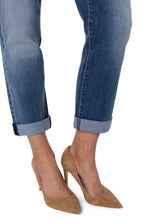 Load image into Gallery viewer, Comfortable. Reliable. Friend Approved. Willing to go anywhere. What more could you want in a jean? The Kylie is a versatile jean meant to sit low on the hip and is a looser fitting boyfriend jean. Can be dressed up with a pair of heels or dressed down with your favorite sneakers!  This modern eco jean was designed using new laser techniques and processes that uses a fraction of our natural resources.   Color- Hartwell; a medium blue with just a hint of fade.
