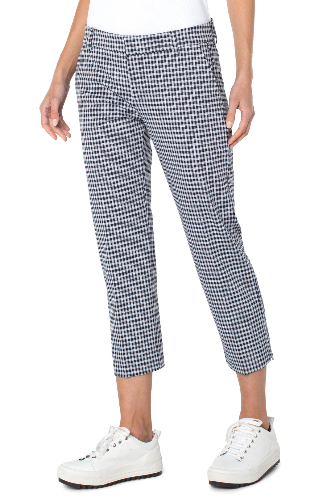 KELSEY KNIT NAVY AND WHITE GINGHAM CROP TROUSER - LIVERPOOL LOS ANGELES