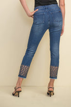 Load image into Gallery viewer, This jean is not your ordinary, run-of-the-mill jean. Our Danika Crop Jean is designed with a diamond cut out, adorned with sparkling rhinestones that will turn heads.  A beautiful crop jean, that is even more dazzling in person, the Danika will elevate your outfit.
