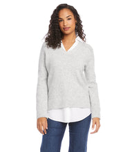 Load image into Gallery viewer, Consider this the ultimate classy sweater: wear it dressed-up or-down any day of the week. Just the right amount of a white shirt at the collar and hem provides the illusion that this one-piece long sleeve top may actually be two. 
