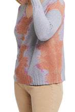 Load image into Gallery viewer, A V-neck sweater is an effortless must-have—perfect for throwing on and looking fabulous at a moment&#39;s notice. Make a fashion statement in this lovely long sleeve V-neck sweater in vivid, gorgeous colors, called Sunkissed.    Colors- Sunkissed; gray base with splashes of coral and lavender. Pop-over V-neck. Relaxed fit. Drop shoulder contrast sleeves. Ribbed cuffs and hem. Soft combed cotton.
