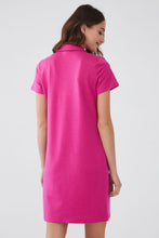 Load image into Gallery viewer, An everyday essential, our polo dress in a brilliant magenta color is an easy and comfortable style for almost every occasion. Whether you are going to the grocery store or a golf session during your vacation, this is the dress you will want to wear again and again.  Color- Magenta Pull-over. Polo style. Short sleeve.
