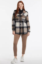 Load image into Gallery viewer, If you&#39;re on the search for the perfect layering piece, this mid length plaid shacket has your name written all over it. The shacket trend is a keeper because it checks all the boxes as an ideal upscale-casual item that you can throw over anything in your closet and instantly look effortlessly chic. This brushed plaid will be ultra-cozy for those warmer days and extra chic when paired with your favorite jeggings and a sleek pair of booties.  Color- Camel. Black. Tan. Off white.
