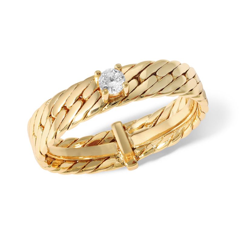 MONTAGUE GOLD HERRINGBONE AND SOLITAIRE RING - JOY DRAVECKY