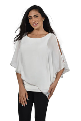 A dazzling top, the Wyllow chiffon is the perfect style to elevate your wardrobe. With a solid bodice and chiffon overlay edged with crystals, this gorgeous top is flattering on all body types. Pair with a fancy evening pant for a special occasion outfit.