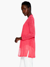 Load image into Gallery viewer, Add a feminine touch to your outfit with this gorgeous pink lightweight cardigan. Its side slits slim and elevate the silhouette while intricate stitch detail across the lower back ensures a flattering and soft drape. 
