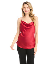 Load image into Gallery viewer, Cut from luxurious vintage heavy satin, this top is detailed with an alluring draped neckline. The perfect layering piece - soft, shimmering, and easy to dress up or down. Color- Choice of red or ivory. Adjustable straps. Lined. Vintage heavy satin.
