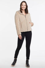 Load image into Gallery viewer, Fashion choices can be tough, but this jacket lets you have it all. We love this versatile puffer thanks to its classic zippered front, cozy hood, zippered front pockets, and soft polyfill inner, but the real treat is the reversible metallic shell that lets you choose your own style adventure and create a look that&#39;s uniquely yours.  Color- Metallic champagne. Zip front with hood. Relaxed fit. Reversible. Front zippered pockets.
