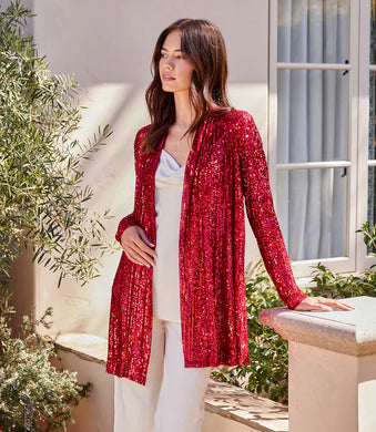 Be event ready with this light-catching sequin duster. Sparkle and sophistication provide evening allure to this jacket. Pair it with black slacks for a polished evening look.